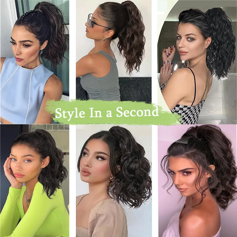 Synthetic Black Ponytail Extension 12 Inch Short Curly Wavy Drawstring Ponytail Clip In Ponytail Hair Accessories For Women 1PCS