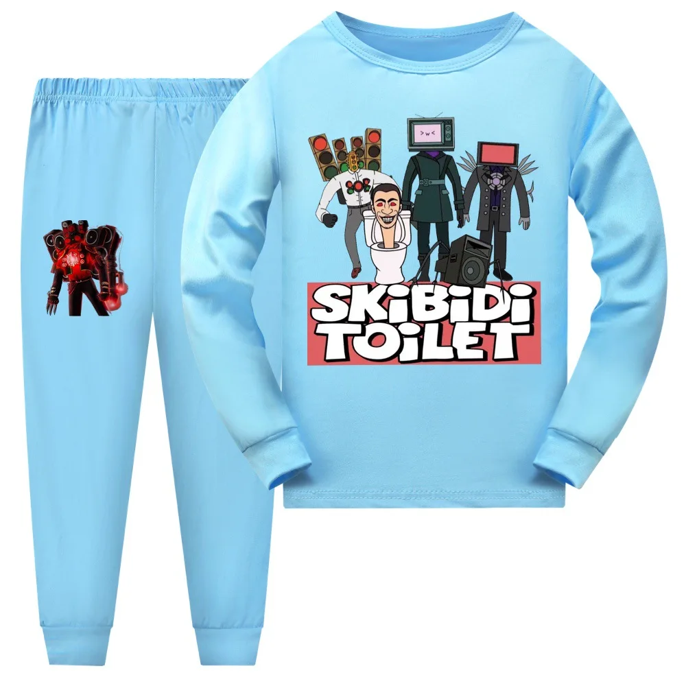 Kids Pajamas Sets Girls and Boys Halloween Sleepwear Cotton Clothes Totoro Skibidi Toilet Cartoon Long sleeve T-shirt+Pants Pyja