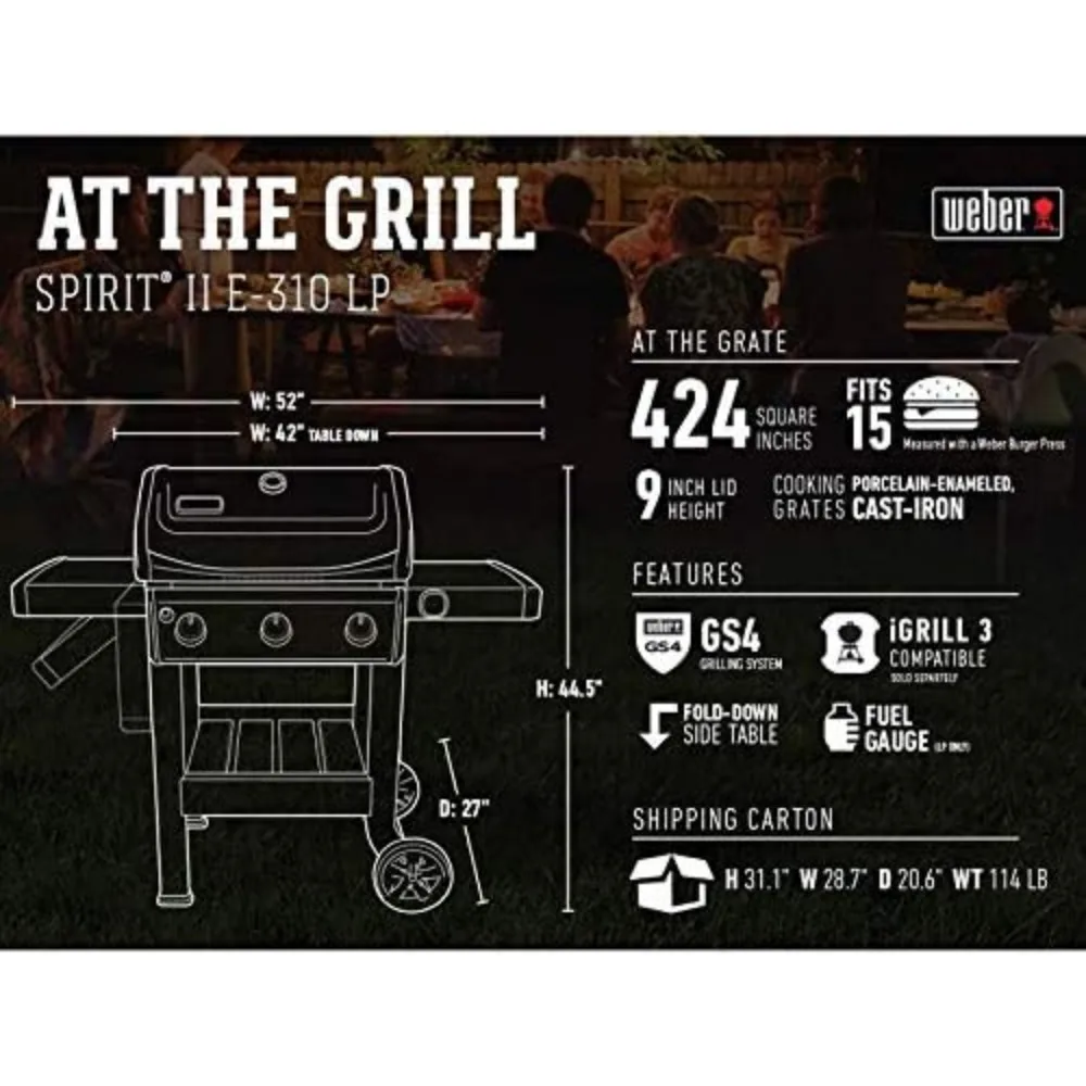 E-310 3-Burner Liquid Propane Grill, Black 3