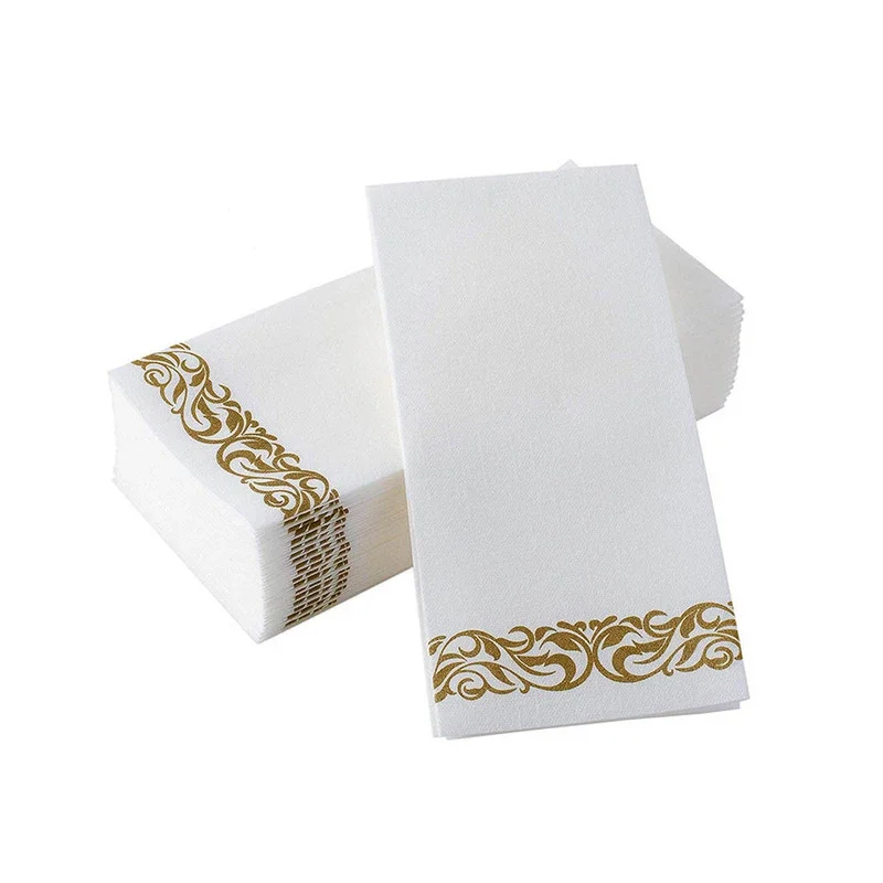 50PCS Disposable Table Paper Napkins Elegant Tissue Vintage Towel White Foil Gold Dish Bowl Paper Birthday Wedding Party Decorat