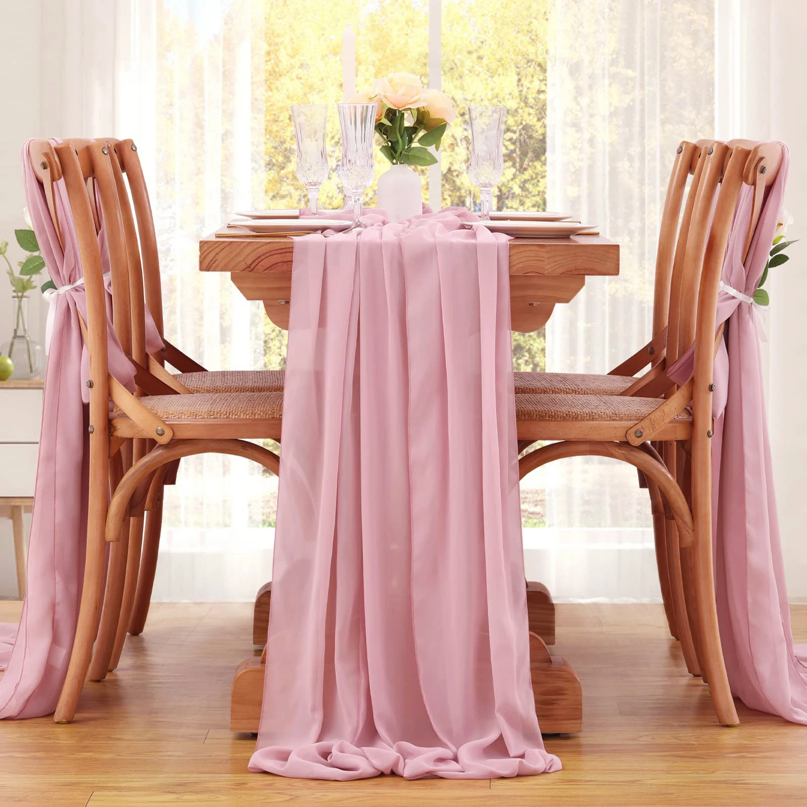 

Chiffon Table Runner Gauze Vintage for Romantic Wedding Arch Dining Birthday Party Bridal Baby shower Valentine's Day Decoration