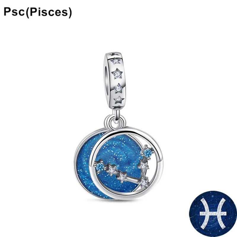 New Blue 925 Sterling Silver Zodiac Constellation Pendant Charm DIY Dangle Bead Fit Original Pendant Bracelet Charm Jewelry Gift 4