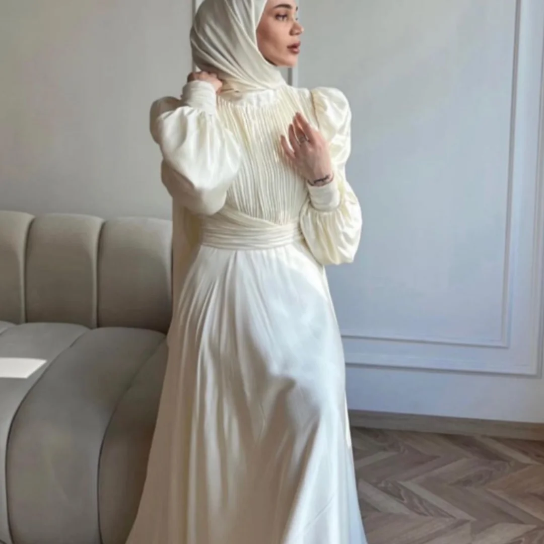 Plain O-neck A-line Wedding Dresses Sweep Train Long Sleeve Taffeta Muslim | eBay Plain O-neck A-line Wedding Dresses Sweep Train Long Sleeve Taffeta Muslim | eBay