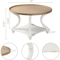 Farmhouse Round Coffee Table,  Wood Tray Top Circle Coffee Table with Storage Shelf Rustic Style 2
