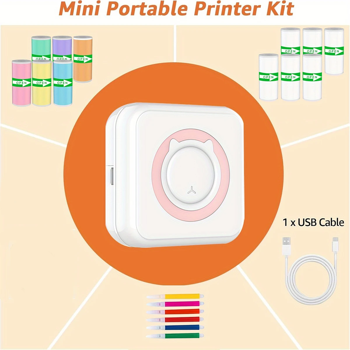 Mini Pocket Thermal Label Receipt Photo Notebook Printer for Learning Notes Image Printing, Compatible with iOS and Android