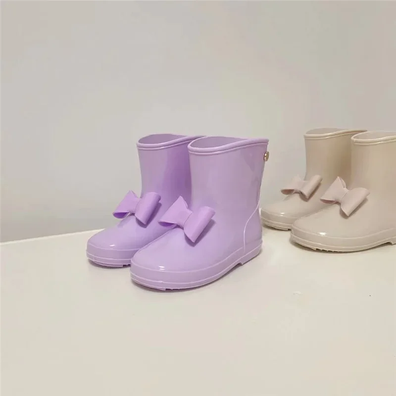 레인부츠 Children Rain Boot Kids Waterproof Anti Slip Water Shoe School Bowknot Princess Girl Boot Mid-Calf Baby Rubber Shoe Botas images - 6