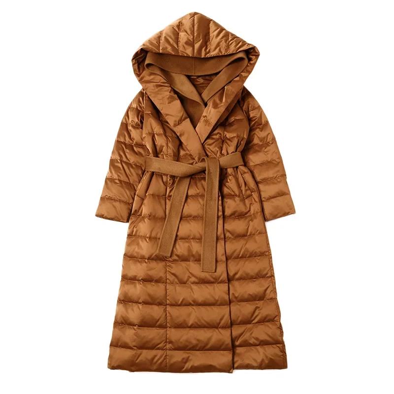 Korean version thickened down jacket women's 2023 new mid length slim fitting white duck down women's down jacket