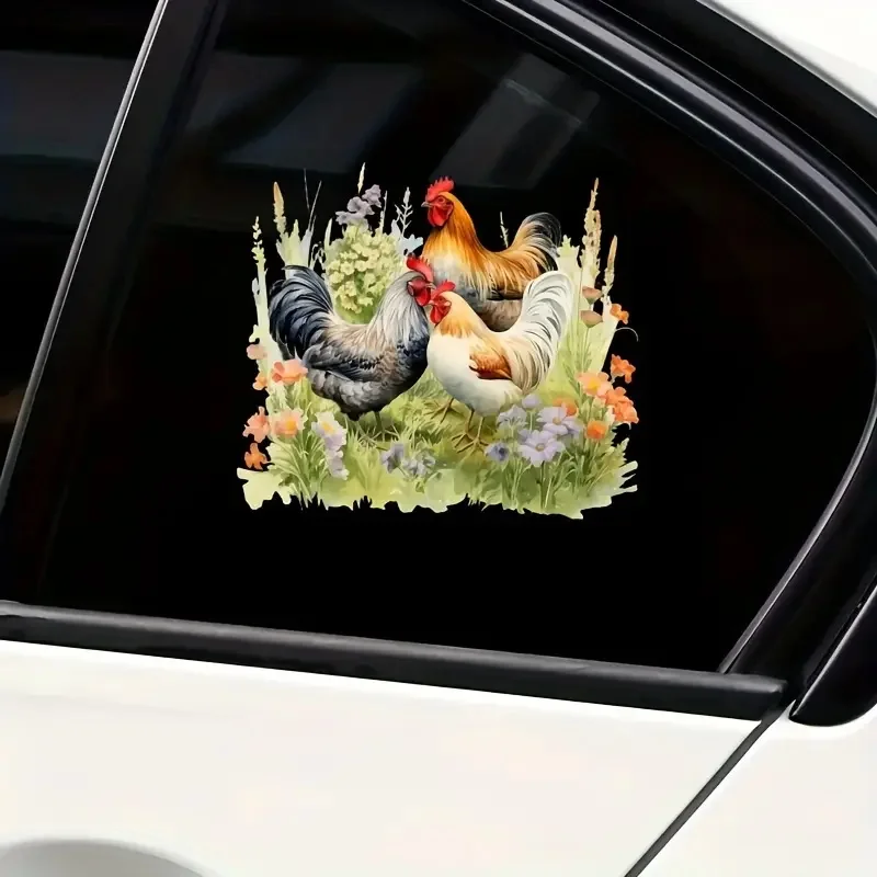 Domestic Rooster and Hen Cartoon Stickers Self-Adhesive Toilet Stickers,Wall Decal Removable, Reusable Vinyl Car Sticker