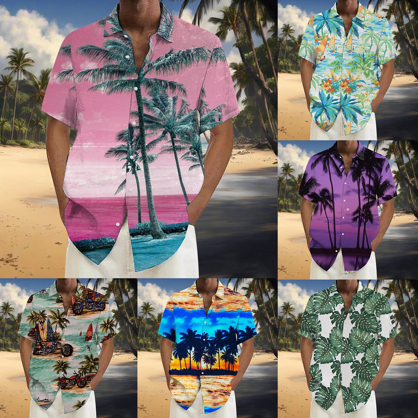 

Mens Fashion Casual Scenery Printing Long Sleeved Lapel Shirt Art 3d Digital Print Flower Geometric