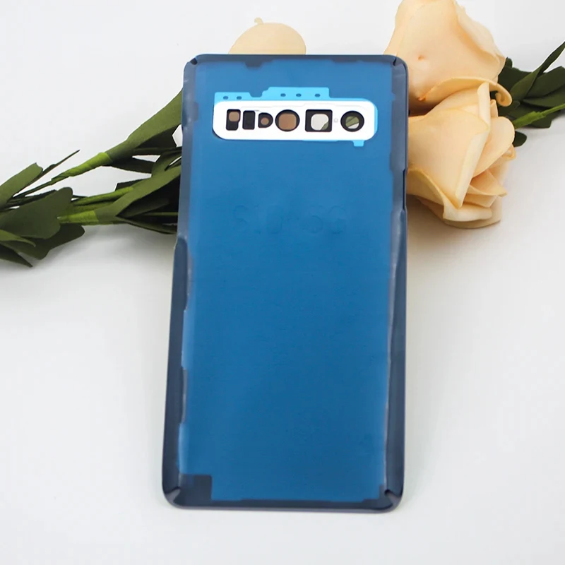 삼성 갤럭시 S10 5G SM-G977B G977F 배터리 후면 커버, 후면 문짝 유리 패널 하우징 케이스, 접착제 추가 카메라 렌즈 교체