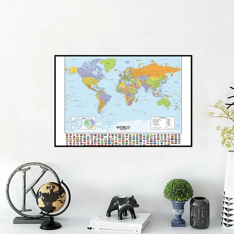 59x42cm A2 Size The World Map of Various Countries Fine Canvas Wall Map Backdrop School Office Classroom Wall Decoration Gift