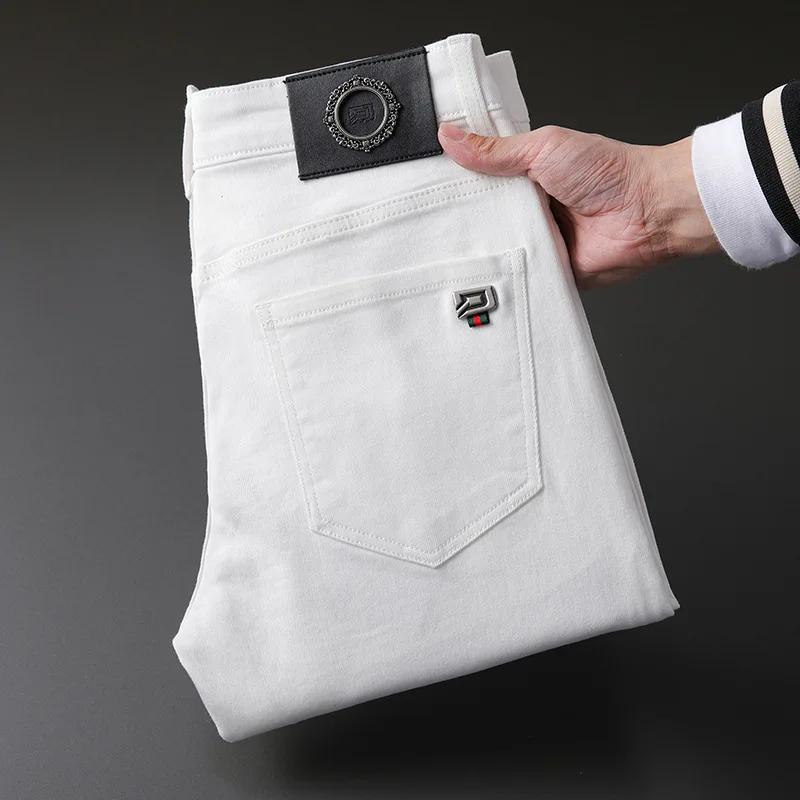 Business Men's Jeans All-Match Fashion Men's White Trousers Stretch Casual All-Match Black Pants Men