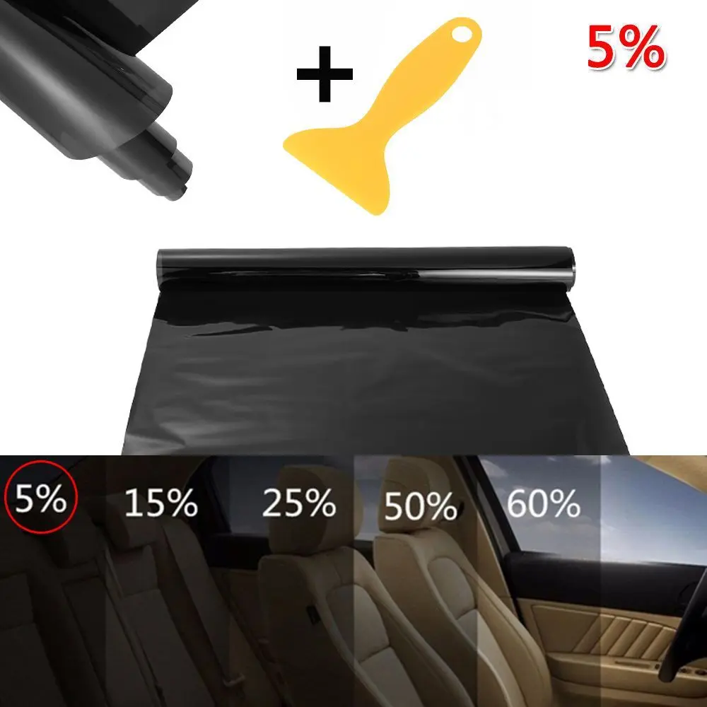 5% VLT Car Window Tint Professional Dark Smoke Black Film Uncut Tint Roll Auto Window Sunshade Sticker Exterior Accessory