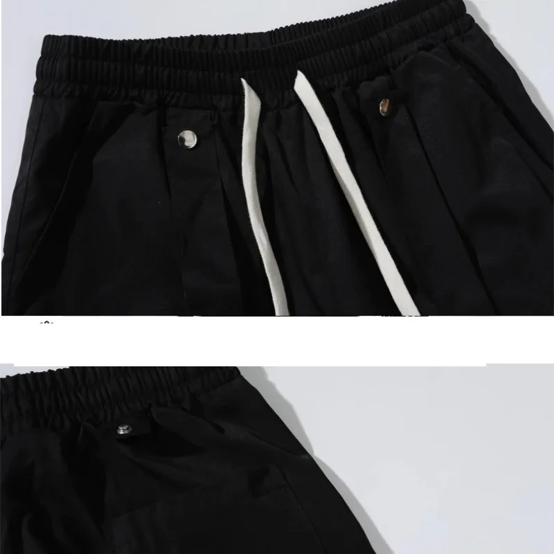 Men's Button Spring Autumn Letter Pockets Solid Elastic High Waisted Casual Drawstring Sportswear Trousers Office Lady Pants