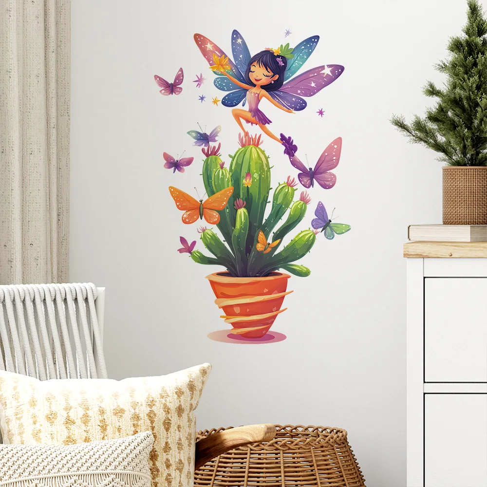 1 Sheet Cute Cactus Wall Stickers Lovely Green Wall Decor for Kids Girls Bedroom Nursery Living Room Wall Decals