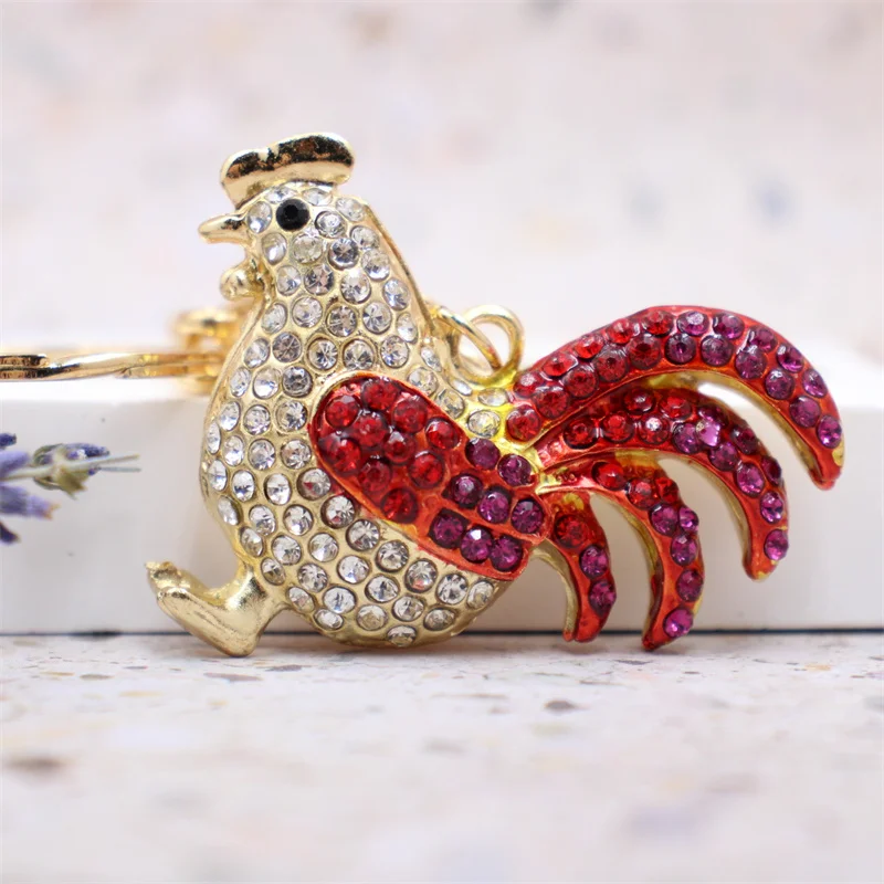 Luxury Rooster Keychains Women Rhinestone Hen Car Key Chain