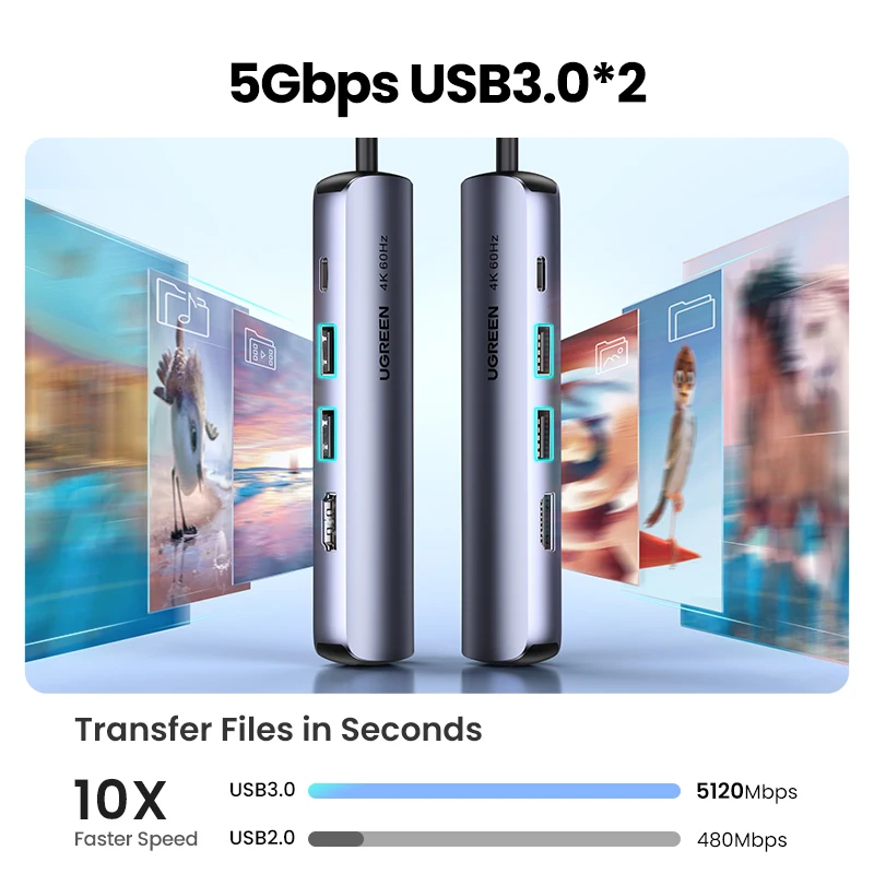 Ugreen-hub Carregador Usb tipo c Tamanho Mini Adaptador Usb 3.1 a 4k Hdmi Rj45 Dock Usb 3.0 para Macbook Pro Macbook Air 2023 pc - Imagem 4