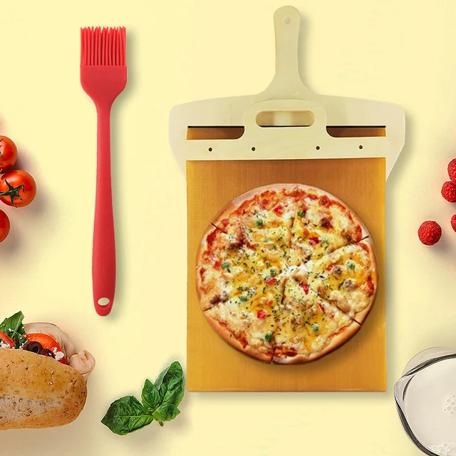 Wooden Sliding Pizza Peel with Silicone Brush Pizza Transfer Shovel Hanging  Pizza Cutting Board for Making Pizza Baking Bread - AliExpress