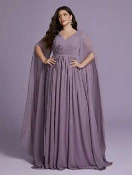 MGIACY Un elegante gonna lunga in chiffon plissettato e fluido con scollo a V e ampio altalena