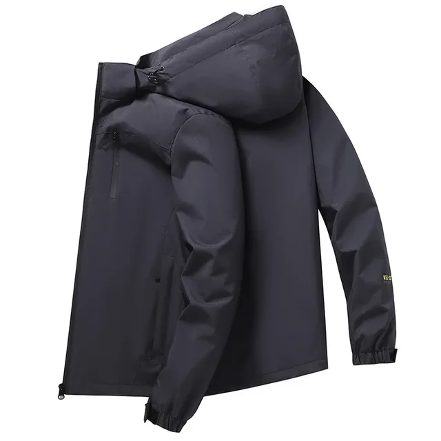 Men’s Jacket with Hooded Waterproof and Windproof Zipper Outdoor Coat