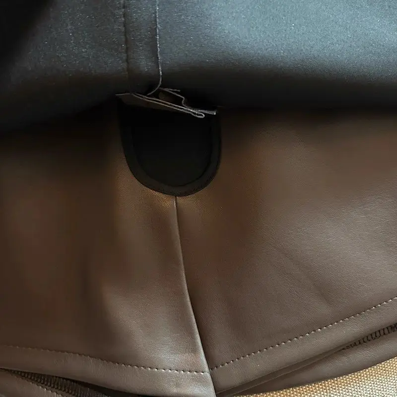 Vintage Braun PU Leder Röcke Weibliche Sexy Hot Mädchen Paket Hüfte Mini Rock Frauen Herbst Winter Hohe Taille Split Shorts Rock – Detail 14
