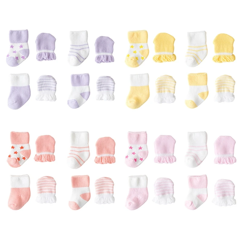 

4 Pairs Children Kids Baby Newborn Socks Gloves Anti-scratch Breathable Elasticity Protection Face Mittens Shower Gift