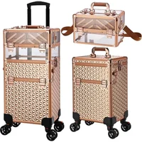 Rolling Makeup Case Professional, 3-in-1 Wheeled Makeup Trolley, Large Salon and Barber Travel Trunk Suitcase for Cosmetology 1
