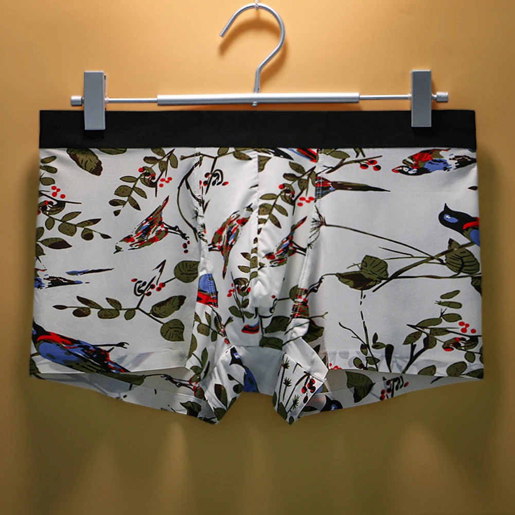 

Men Ice Silk Skin-friendly Underwear Ultra Thin Breathable Boxer Briefs Printed Seamless Underpants Sexy Bulge Pouch Panties