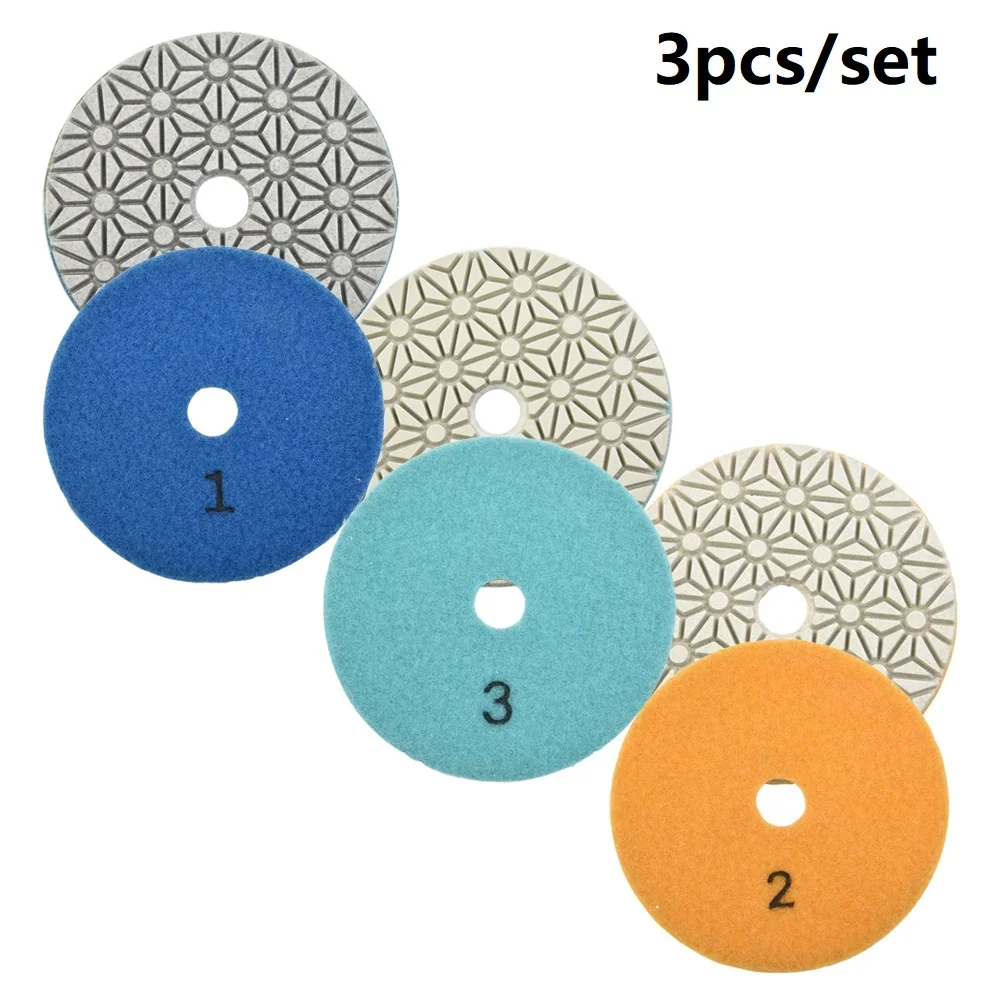 Tool Polishing Pads Parts Practical Exquisite Wet/Dry 100mm 3pcs 4 Inch Accessories Replacement Stone Concrete diamond wet polishing pads kit 11pcs 4 inch stone polishing accessories grinding disc 1pc backing pad for granite concrete marble