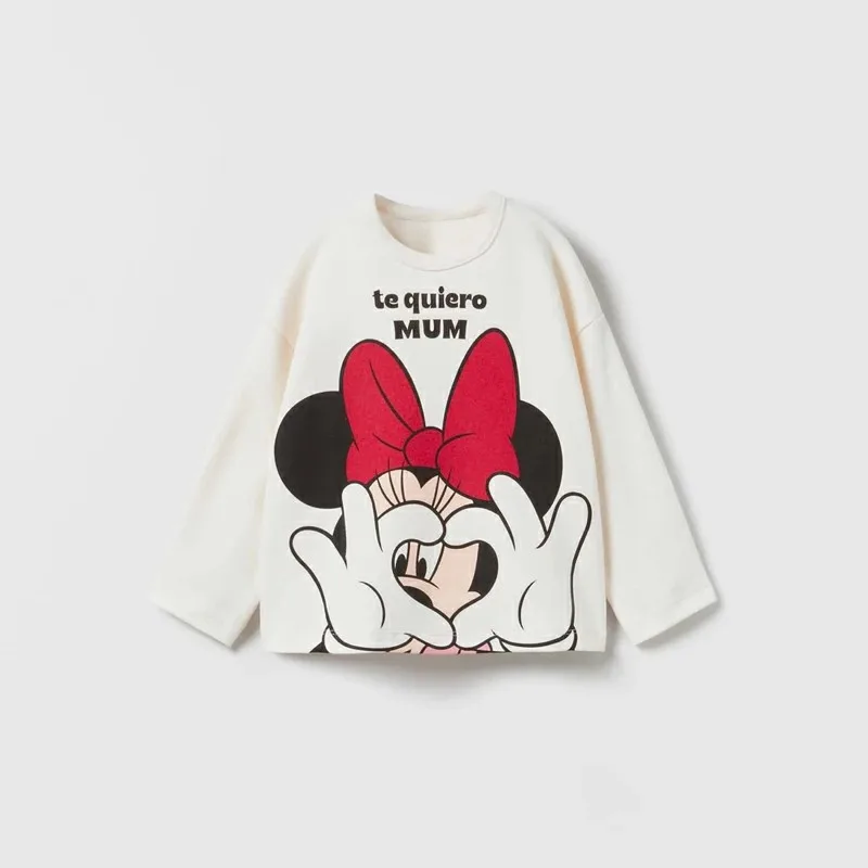 Cartoon Cute Disney Printed Kids Long Sleeve T-shirts Tops Round Collar Pullover Children Sweatshirt Autumn Clothing Girl Blouse 3