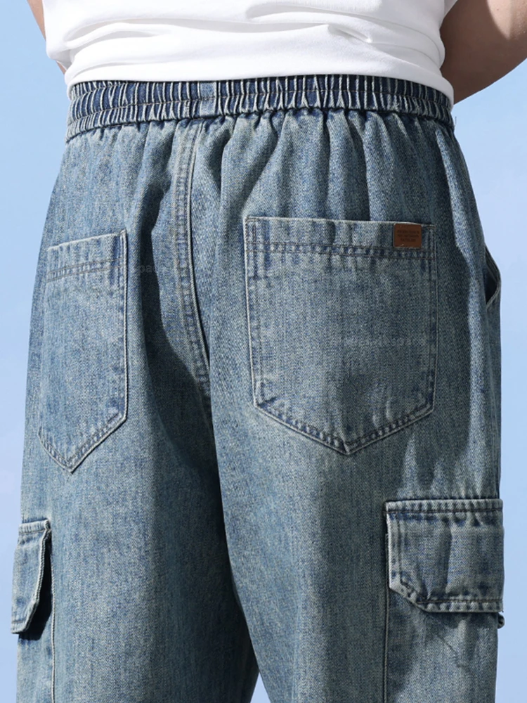 Stretch Straight Men's Wide Jeans Casual Sweatpants Male Clothes Pocket Drawstring Cargo Pants Fashion Korean Jogging Trousers 6