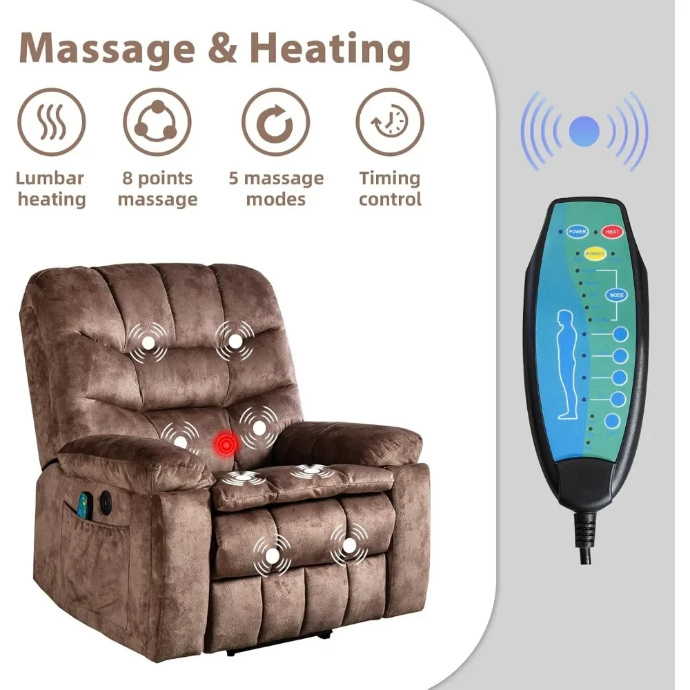 Large Power Lift Chair With Massage and Heat for Elderly Recliner Chaise Lounges Brown2 Rocking Chairs for Living Room Furniture