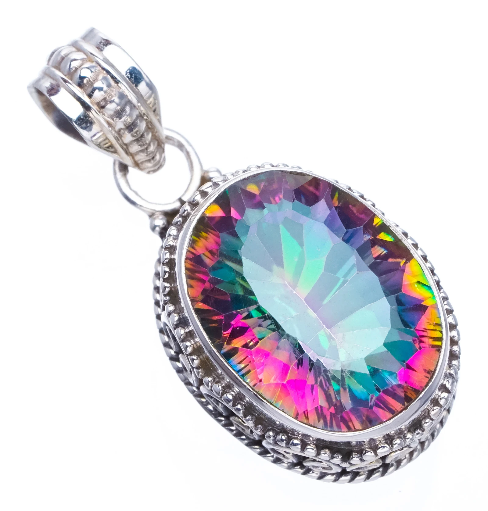 Natural Mystical Topaz Handmade Unique 925 Sterling Silver Pendant 1.25 B3120