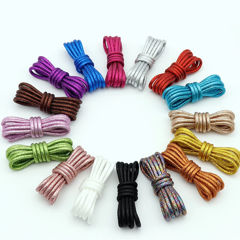1 pair Shiny Round Colorful Bright Shoelaces Canvas Sneakers Sports