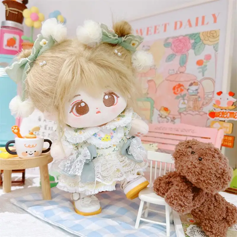 

3Pcs Sweet Green Dress Xmas Suit Plush Cotton Doll DIY Clothes Accessory 20cm Kawaii Soft Stuffed Idol Dolls Toys for Girls Gift