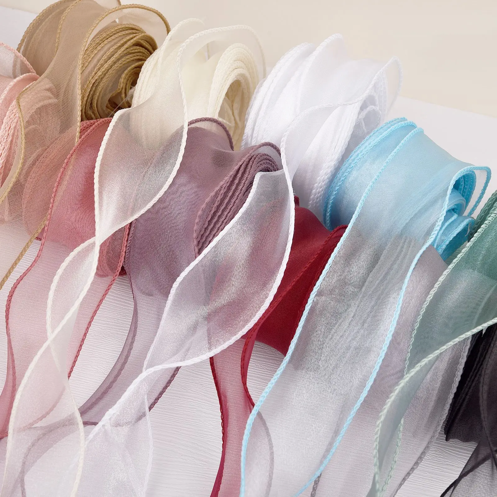 10m/2m Roll Solid Color Organza Ribbon Wavy Edge Fishtail Ribbon