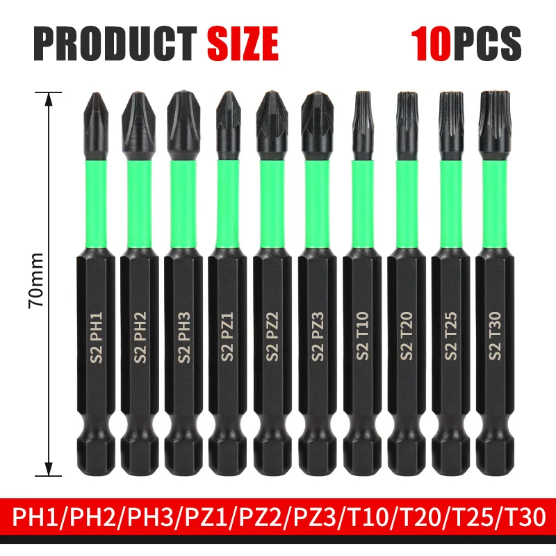 Magnetic Cross Screwdriver Bits S2 High Hardness Anti-shock Batch Head Non-slip Impact Driver Bit Sets