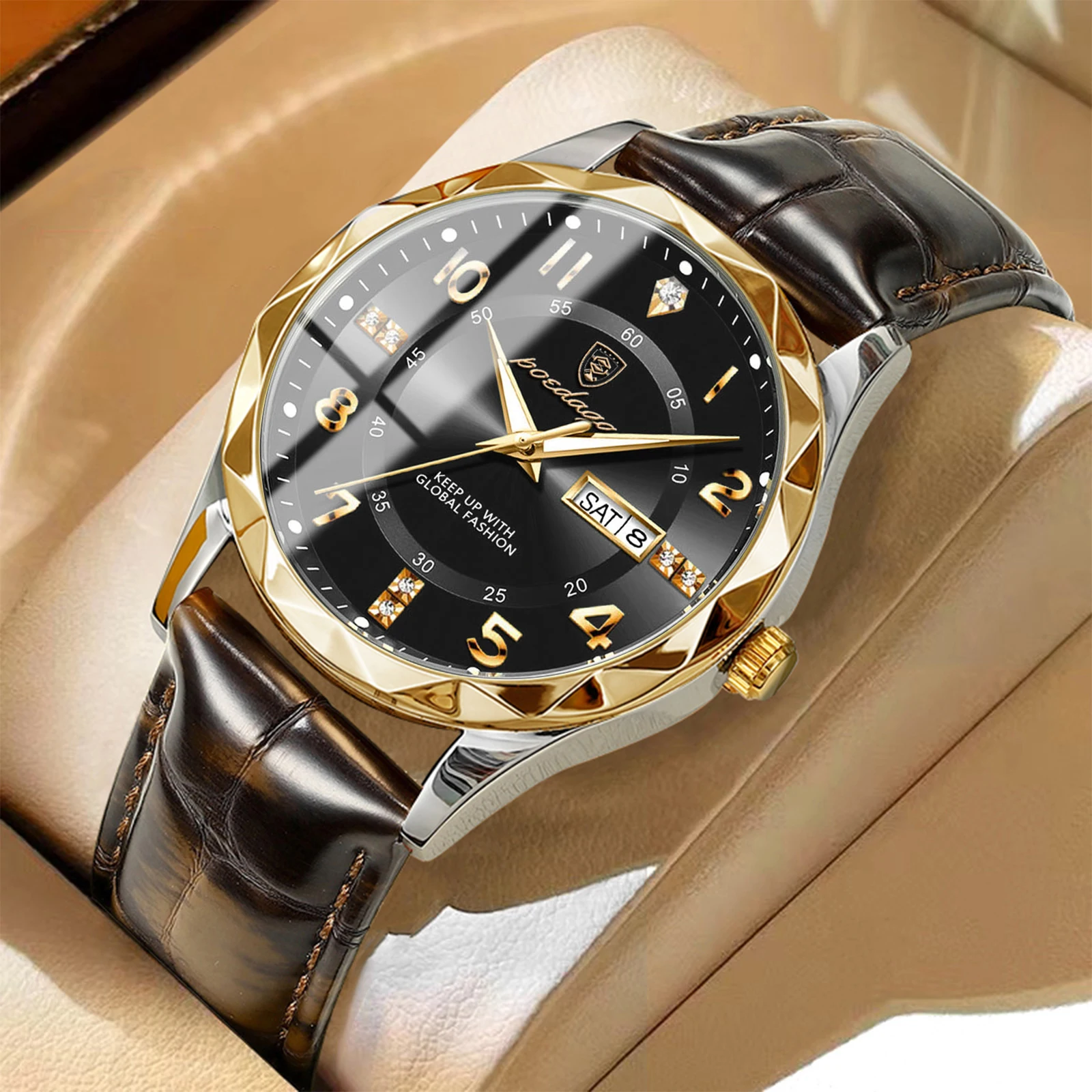 Orologio Da Uomo Al Quarzo Di Lusso – Datario, Settimana, Impermeabile 30m, Cinturino In Pelle, Cassa Rettangolare 45x36 Mm