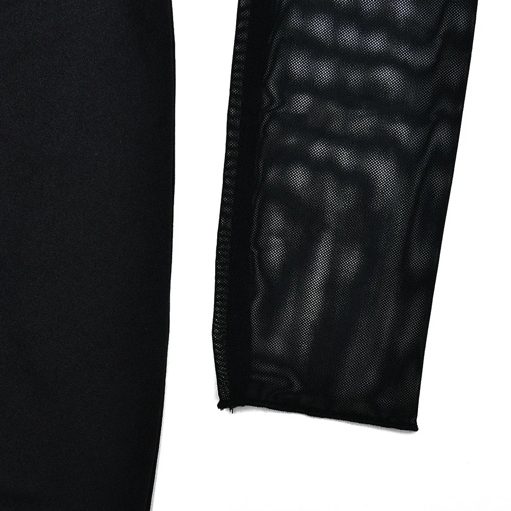 Elegant Long Sleeve Mesh Patchwork Zipper Tight Dress Women Sexy Deep V-Back Short Skirt Party Club Evening Dress 2025