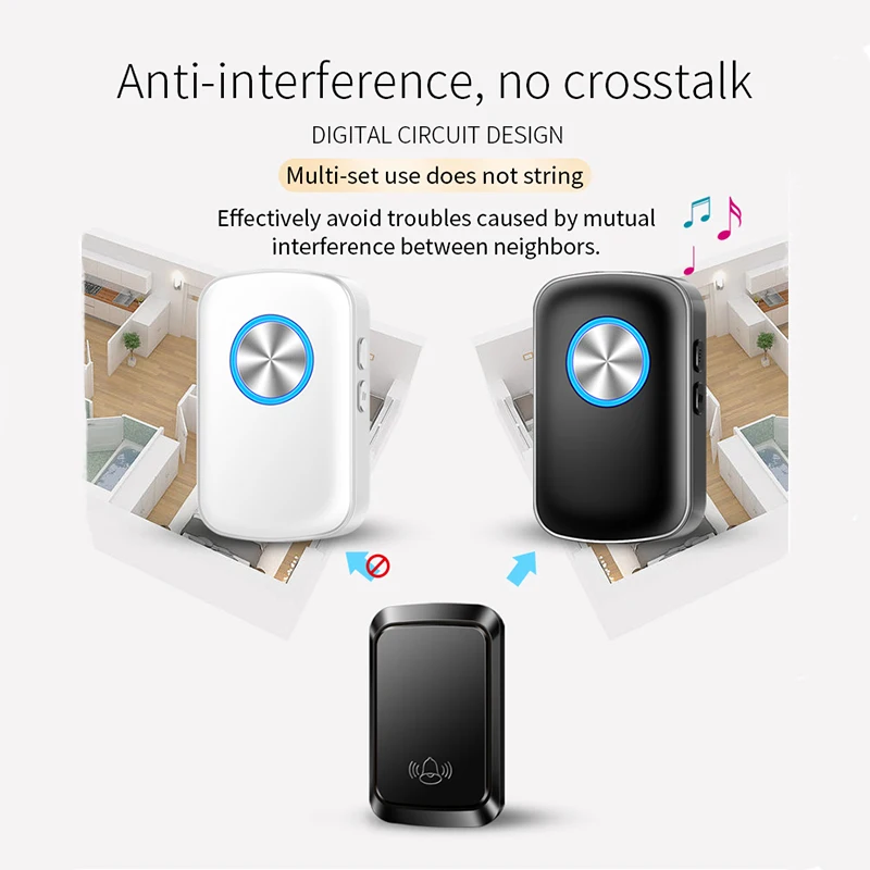 CACAZI Wireless Doorbell Sets Big Flashing Light Waterproof Door Chime 150M Long Range 60 Song Intelligent Outdoor US EU UK Plug