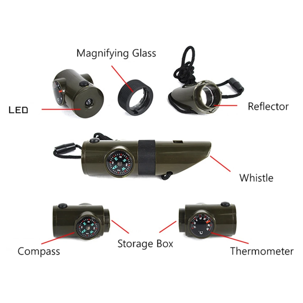 Survival Whistle Tool 7 In 1 Mini SOS Survival Kit