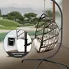 Swing Egg Chair with Stand Indoor Outdoor Wicker Rattan Patio Basket Hanging Chair with C Type bracket with cushion and pillow 5