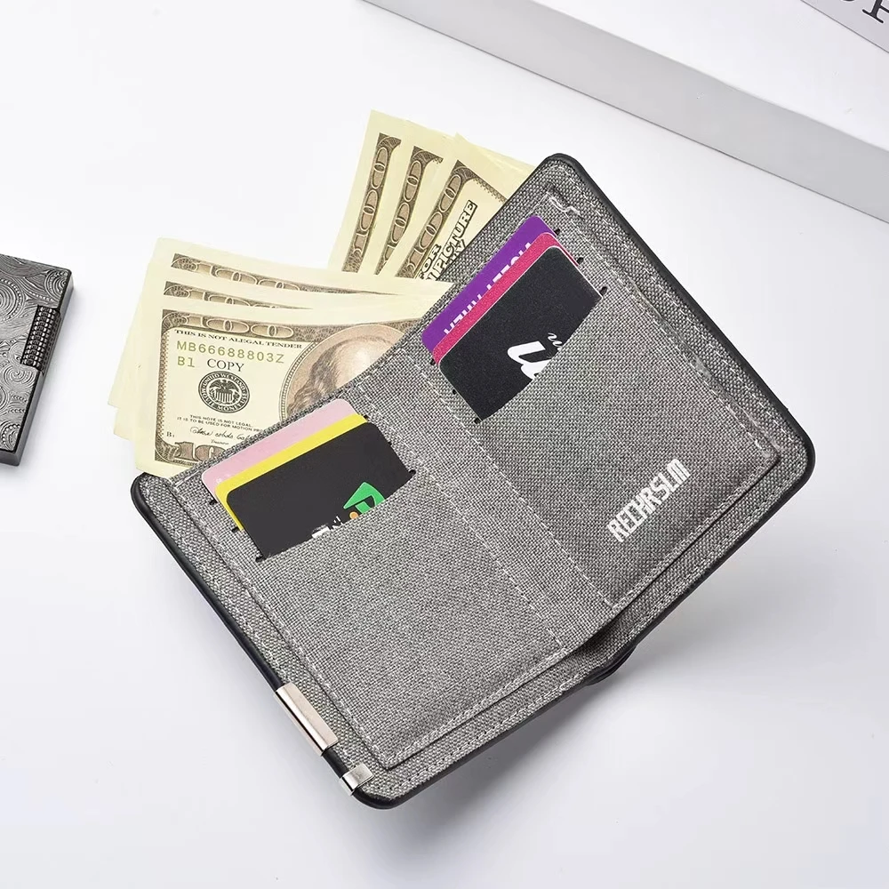 Men's Minimalist Wallet with Metal Accents and Solid Color Design, Capable of Holding Banknotes, Credit Cards and a Card Holder. - 5