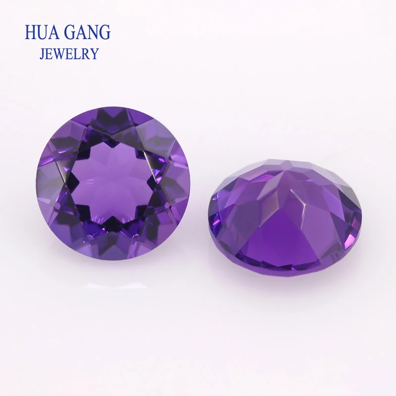 Synthetische Amethyst Lose Edelstein Runde Form Facettiert Cut Größe 3 ~ 12mm Für DIY Schmuck Machen