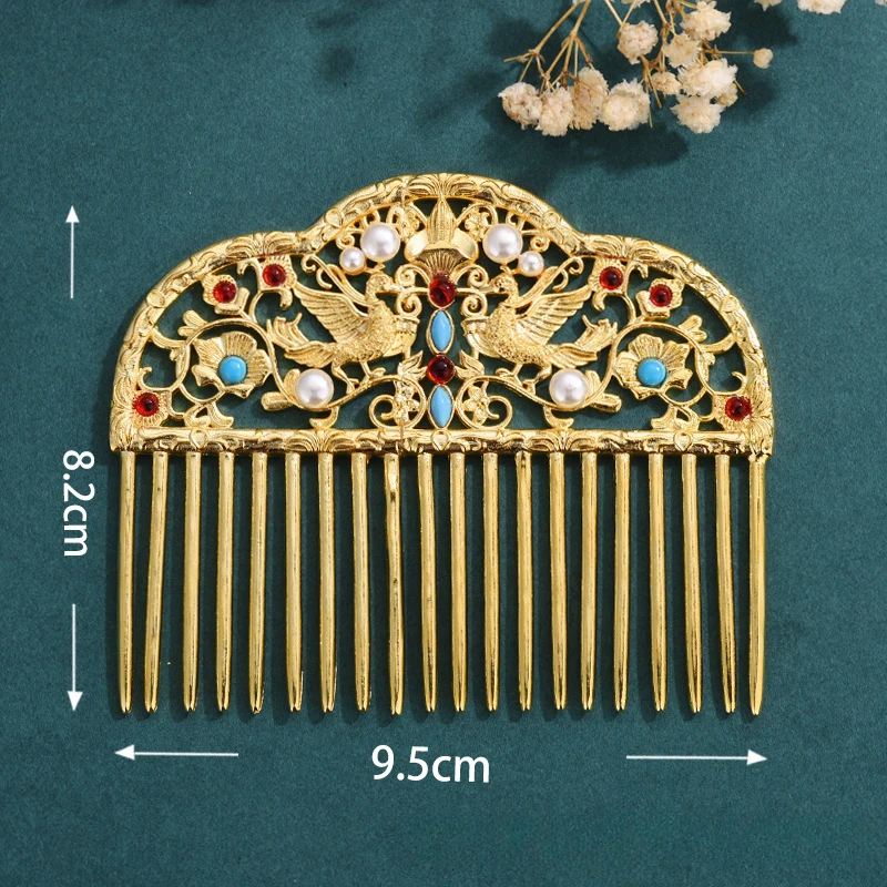 Hanfu Accessories Copper Gold-plated Tang-made Bun Hair Comb