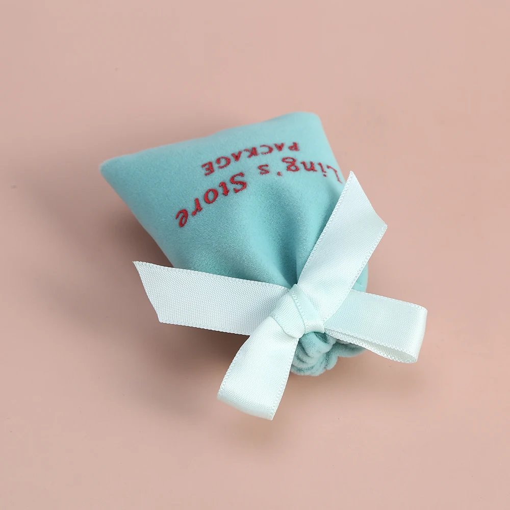 100 Stück Grüne Personalisierte Schmuck-Geschenktaschen mit Eigenem Logo, Samt-Zugbeutel für Hochzeit, Süßigkeiten, Kosmetik, Ringe, Ohrringe, Organizer – Detail 5