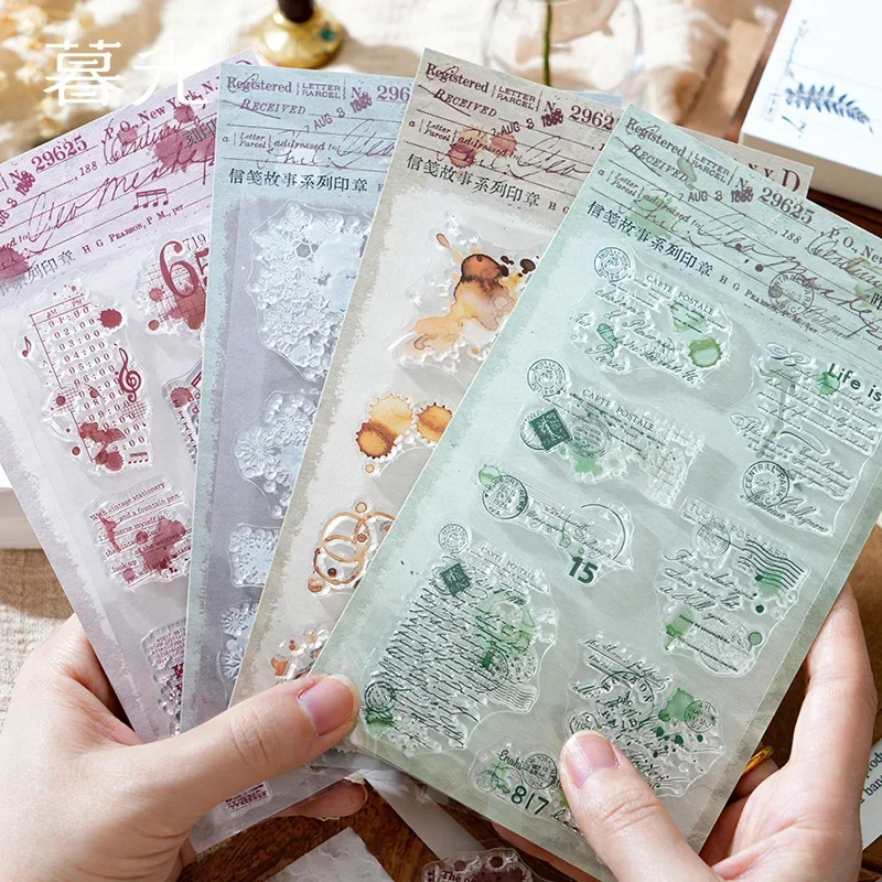 Vintage Silicone Stamps Letterhead Story Printing Background Assorted Stamp handbook Supplies Scrapbook 208*104mm 1Pack set