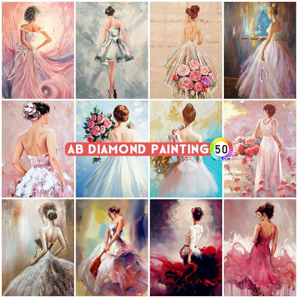 AB Diamond Painting 5D Girl Portrait Embroidery Back View Ballet Rhinestone Picture Handmade Hobby Full Drill DIY Wall Stickers