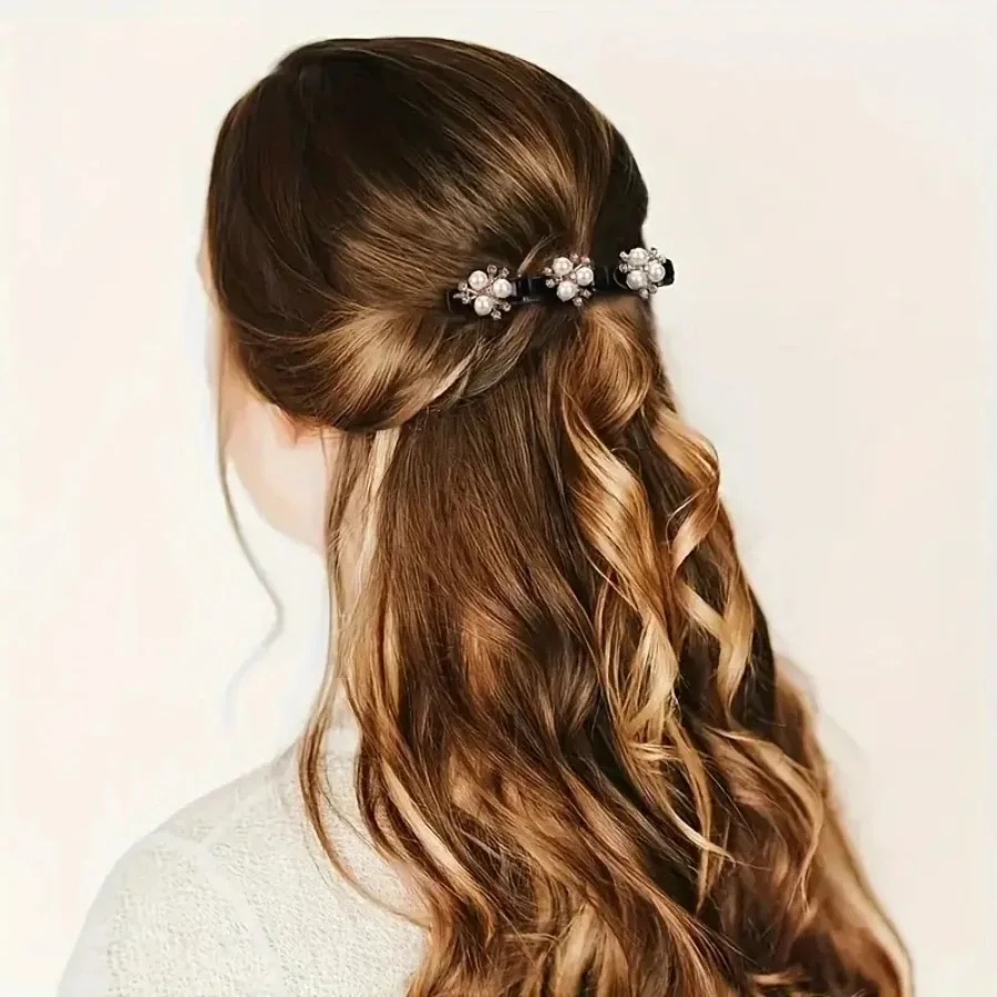 8-piece women's crystal flower double woven hair clip set