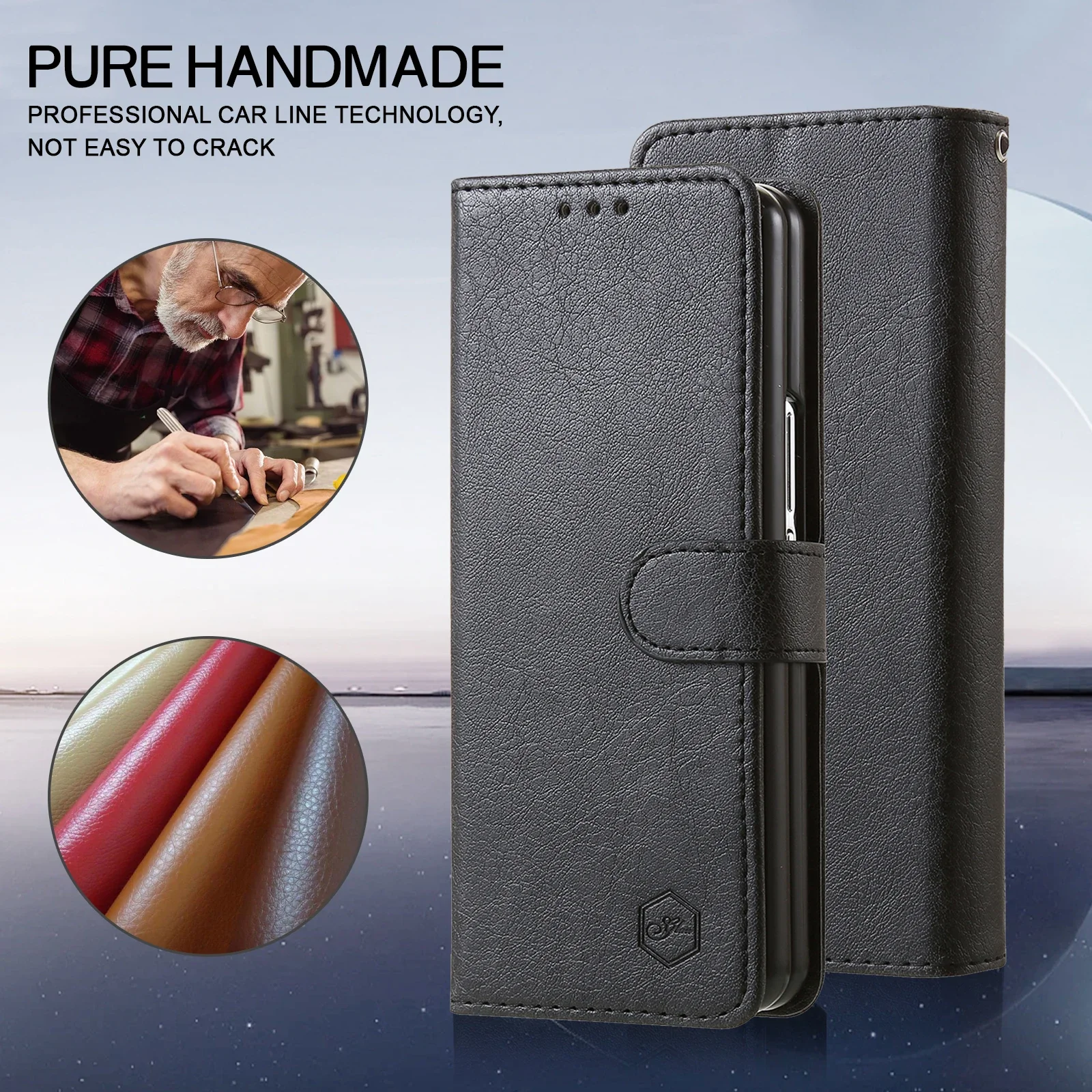 Premium Flip Leather Wallet Phone Case with Kickstand and Card Slots - Business Book Style Cover
